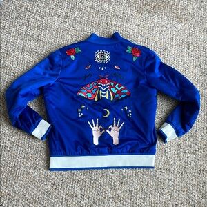 RARE Adidas Embroidered Blue Bomber Jacket (medium)